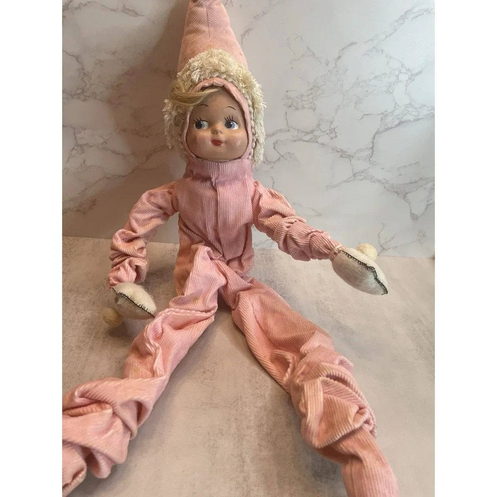 Vintage Pink Plastic Face Bendable Pixie Girl Doll 22" - Picture 9 of 12